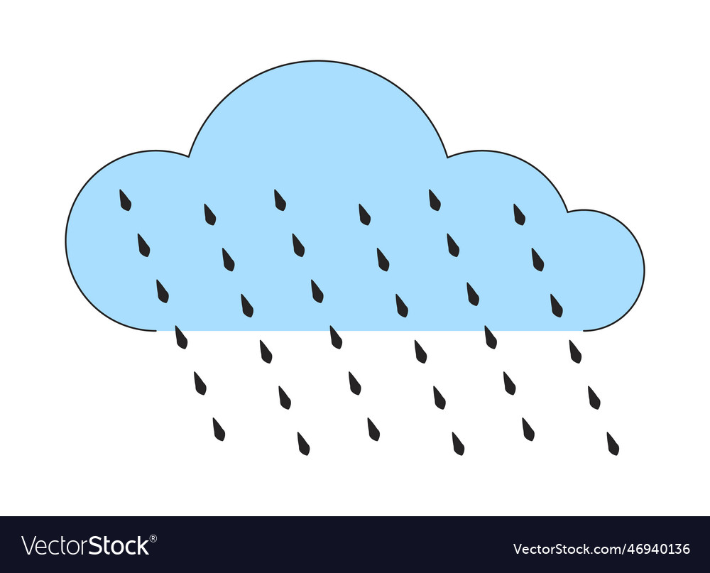 Cloud with rain drops flat line color object Vector Image