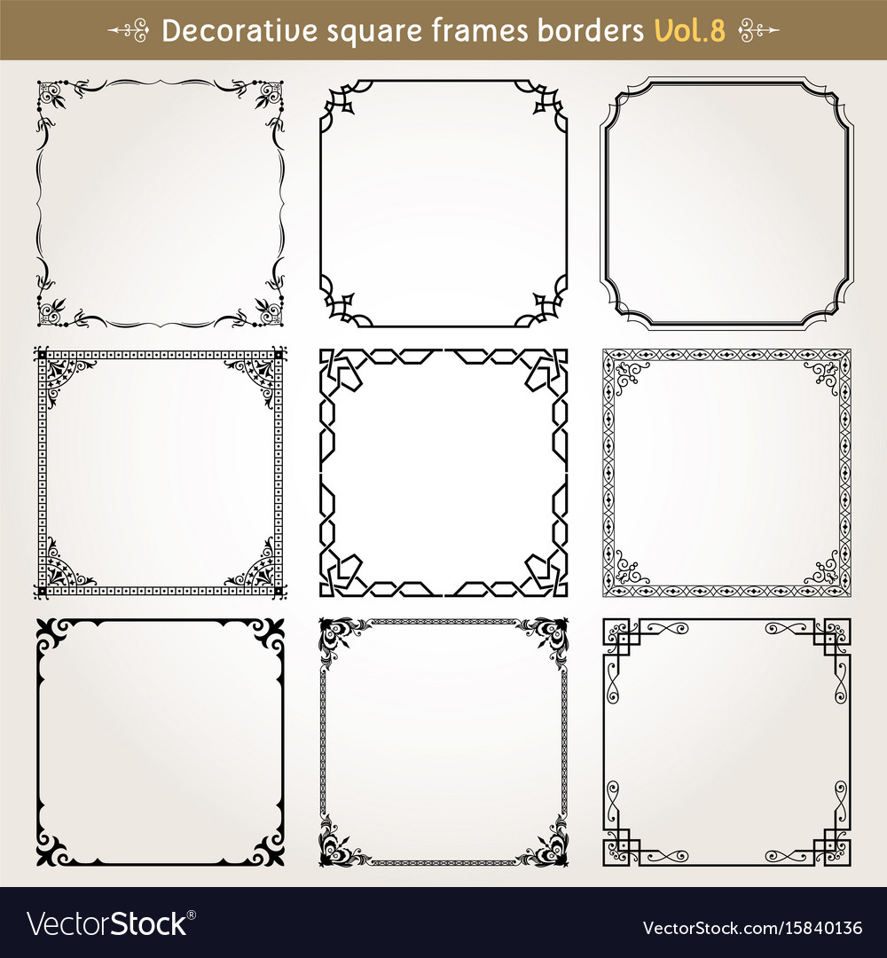 Download Decorative square frames and borders set 8 Vector Image