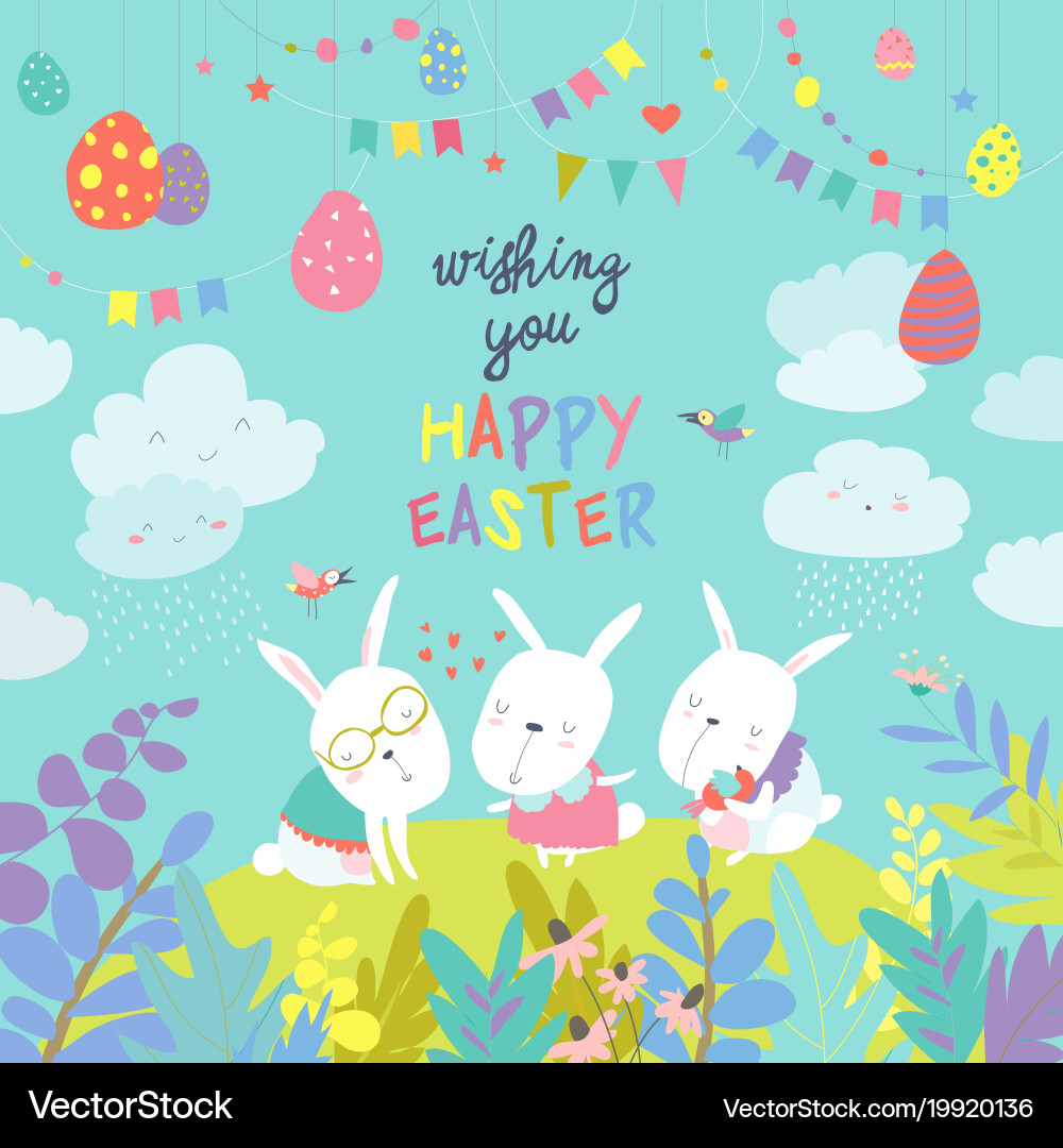 Easter bunnies and easter egg Royalty Free Vector Image