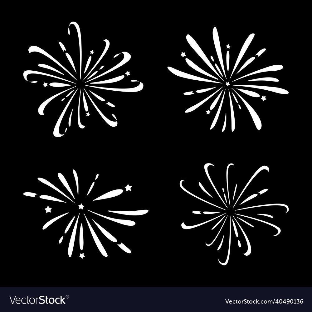 Fireworks are white on a black background set Vector Image
