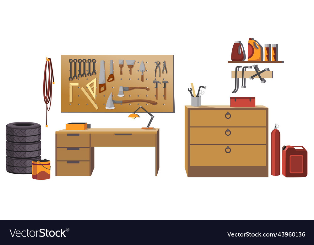 Garage interior with instruments tools Royalty Free Vector
