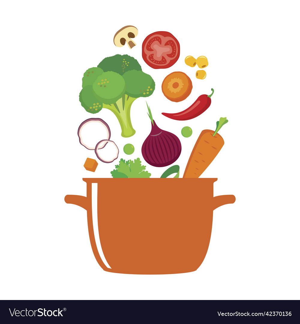 Vegetables Flying Into The Pot Icon Royalty Free Vector