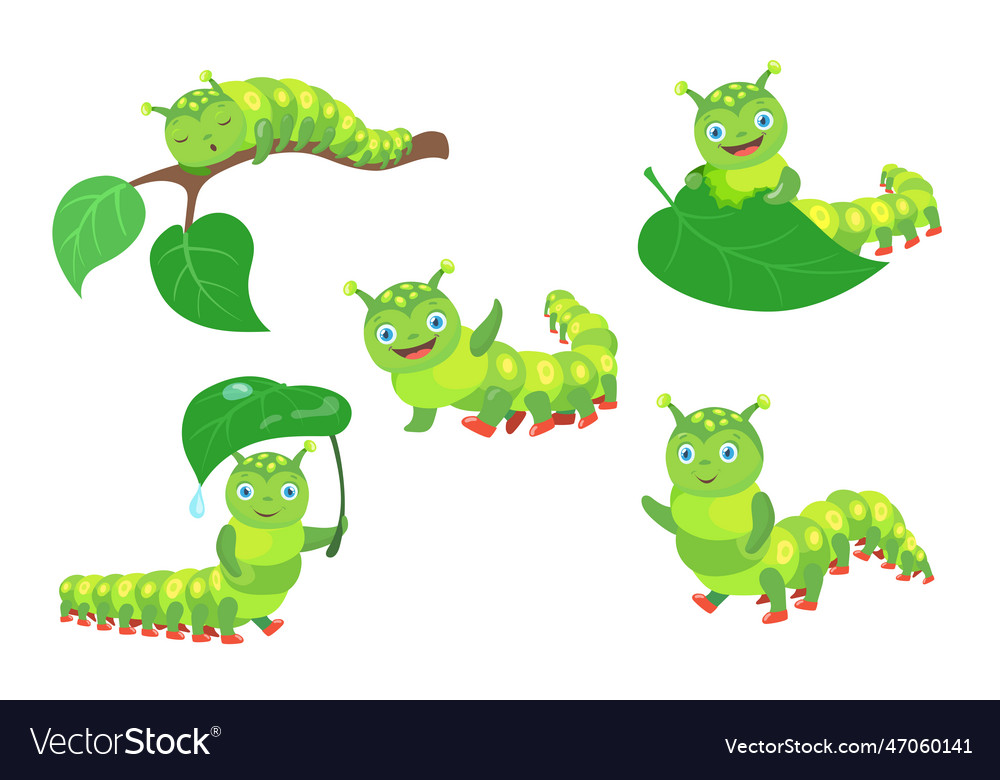 Cartoon funny caterpillar set Royalty Free Vector Image