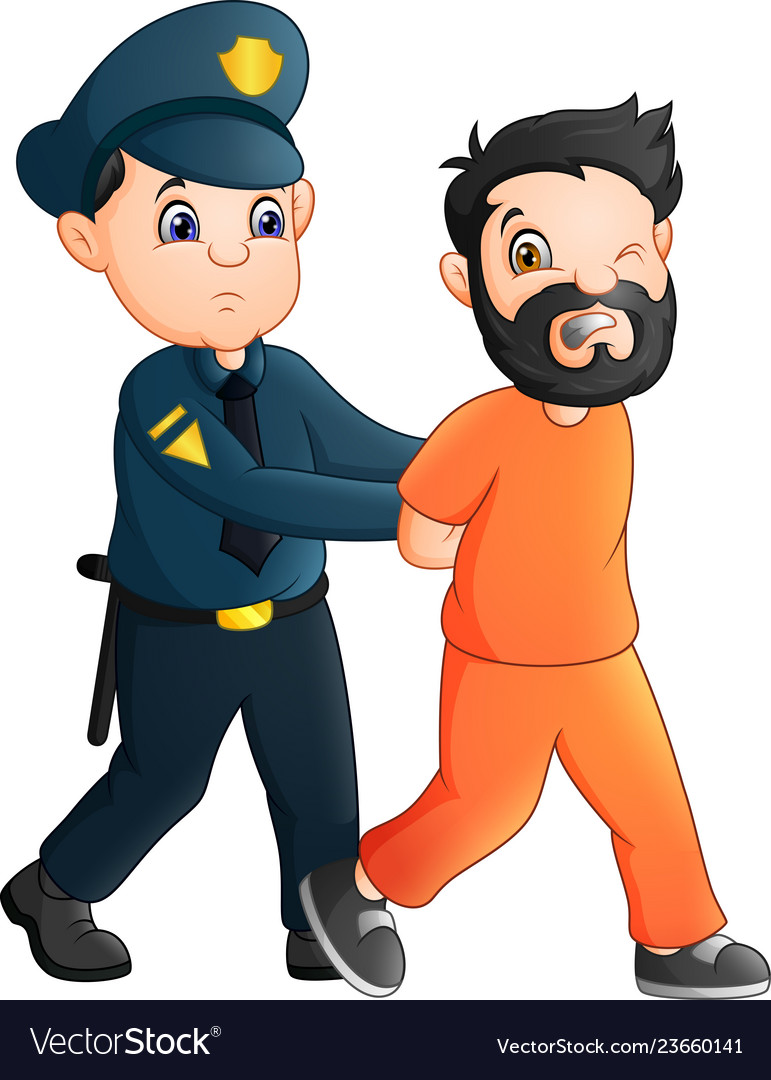 Cartoon police officer with a prisoner Royalty Free Vector