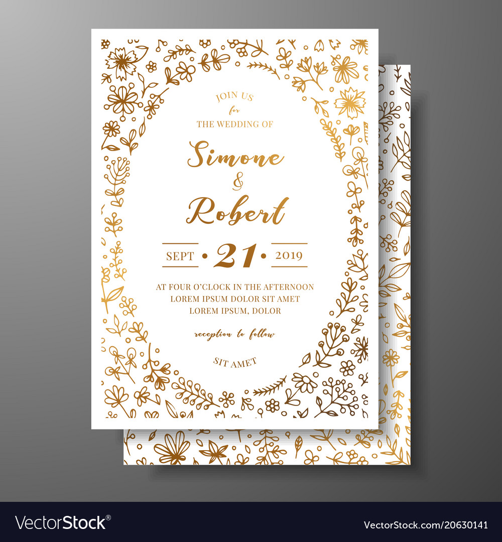 Golden wedding invitation with hand drawn Vector Image