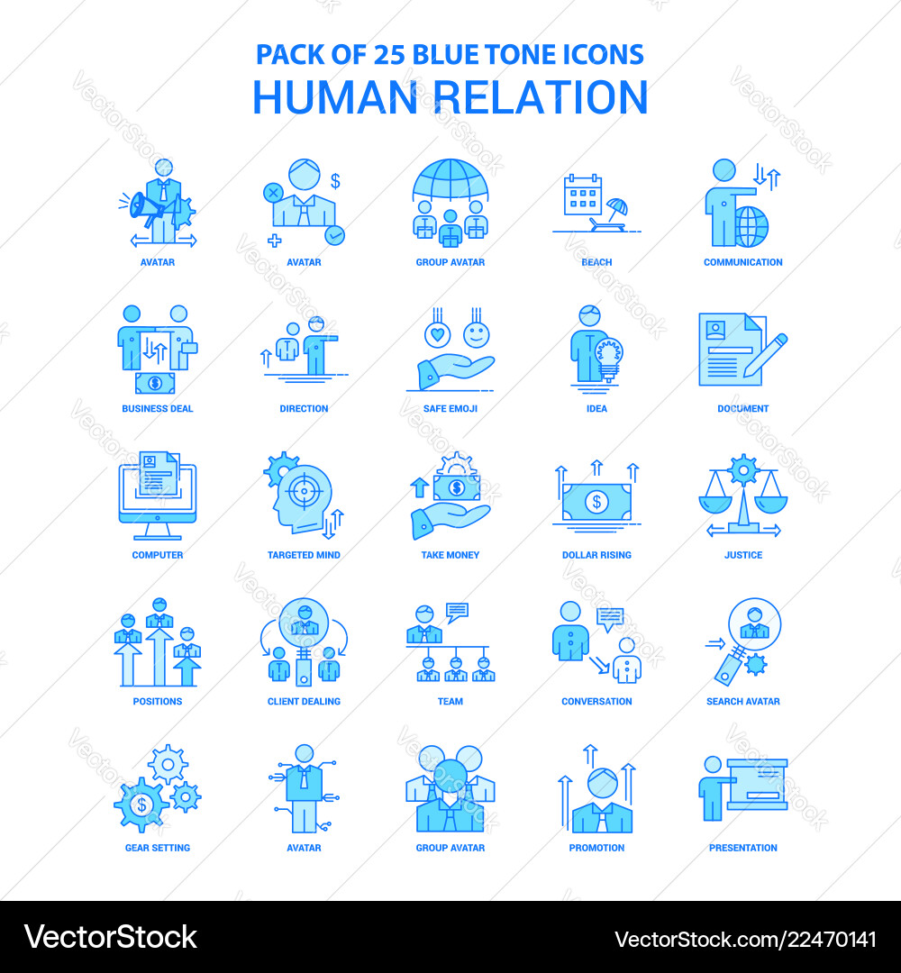 Human relation blue tone icon pack - 25 sets Vector Image