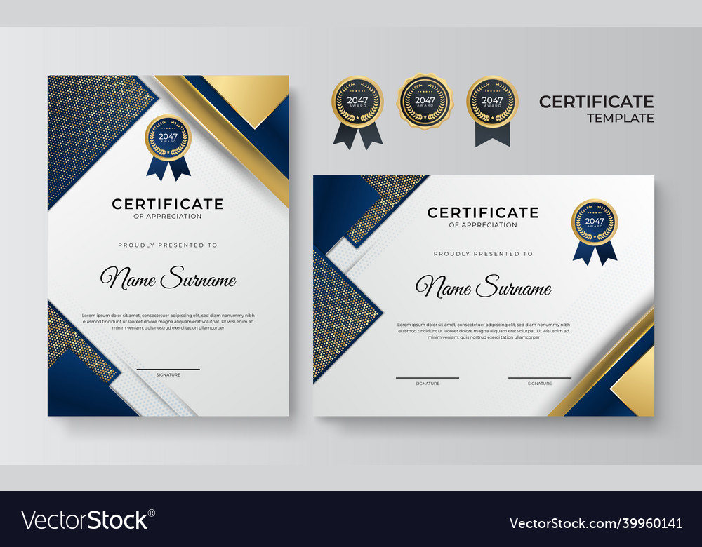 Modern elegant blue and gold diploma certificate Vector Image