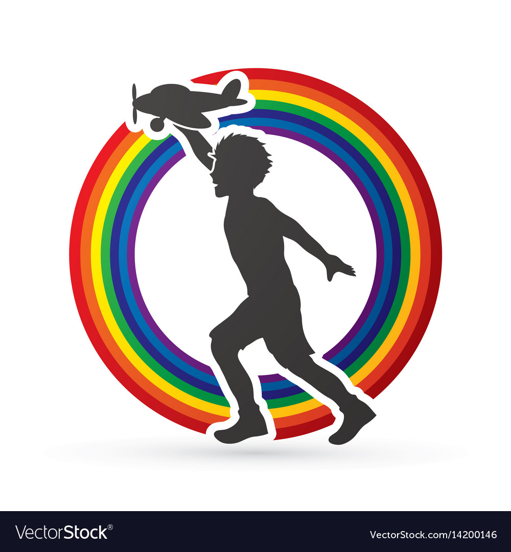 A boy running with plane toy graphic Royalty Free Vector