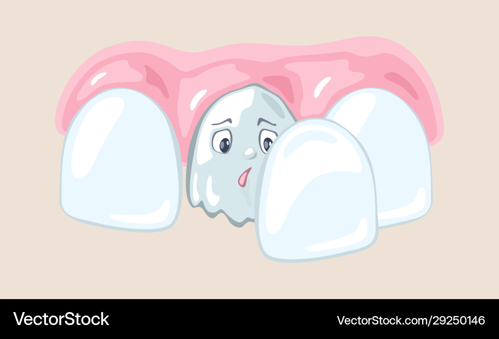 Bad tooth is among healthy teeth installation Vector Image