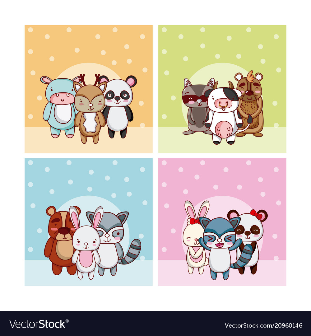 Set of cute animals cartoons Royalty Free Vector Image