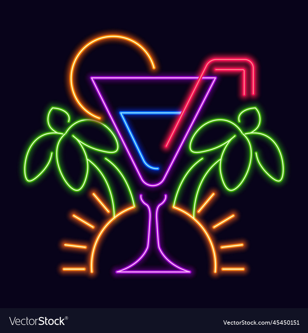 Neon Logotype Of Bar Or Pub With Drinks Royalty Free Vector