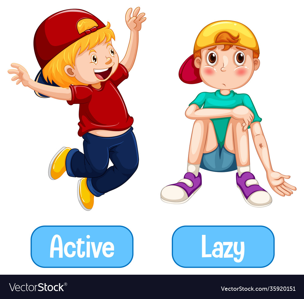 opposite-words-with-active-and-lazy-royalty-free-vector