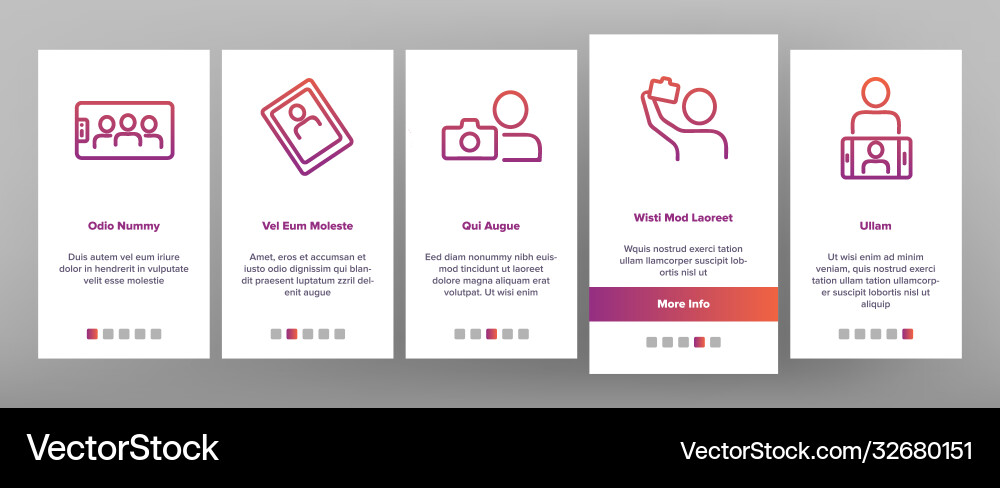 Selfie photo camera onboarding icons set Vector Image