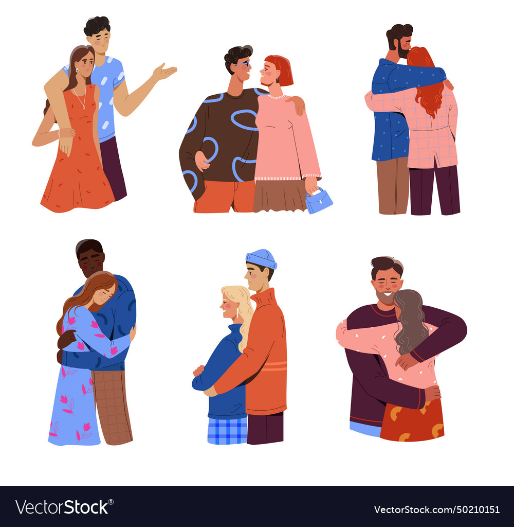 Set of happy hugging couples Royalty Free Vector Image