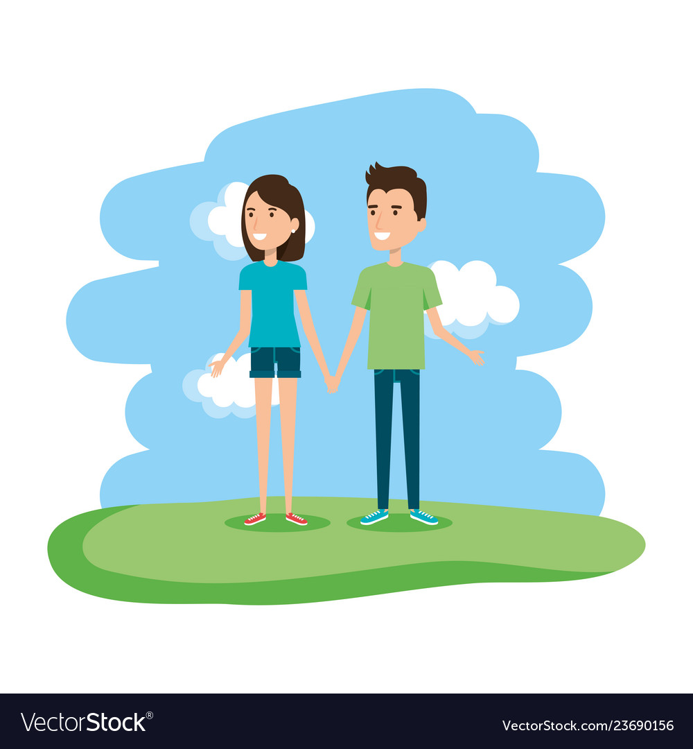 Couple in the landscape characters Royalty Free Vector Image