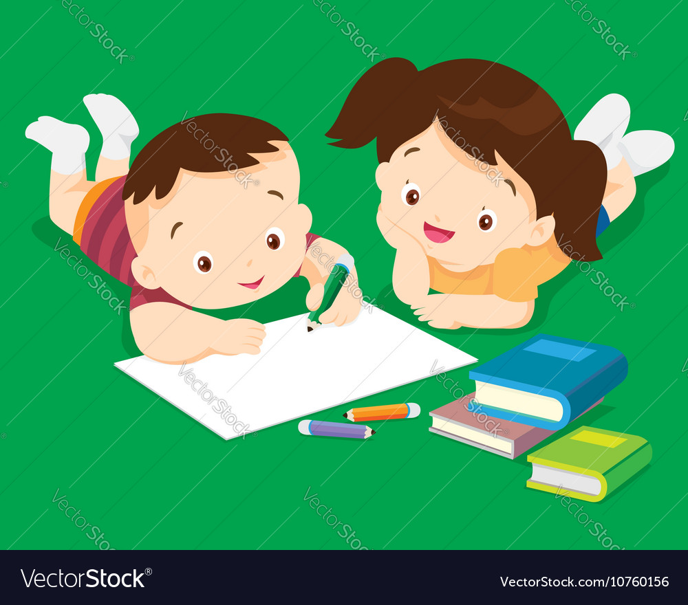 Cute Boy And Girl Drawing Royalty Free Vector Image