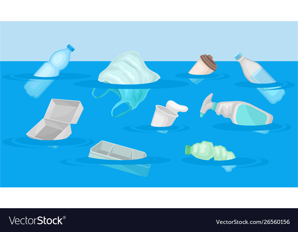 Different debris floats in water Royalty Free Vector Image