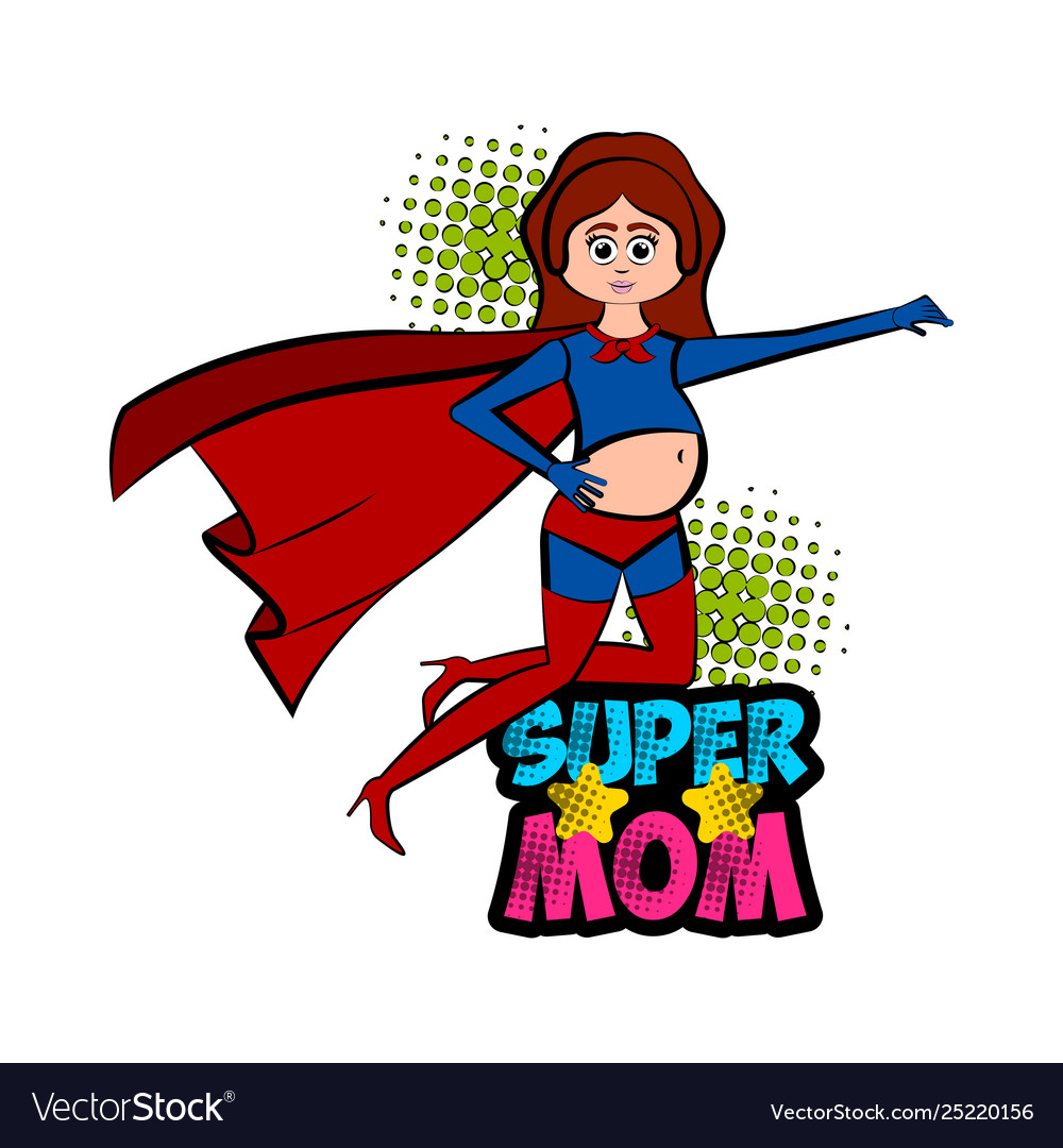 Pregnant woman as super girl with a costume Vector Image