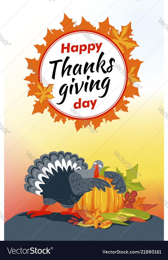 Autumn Thanksgiving Day Vertical Banner Cartoon Vector Image