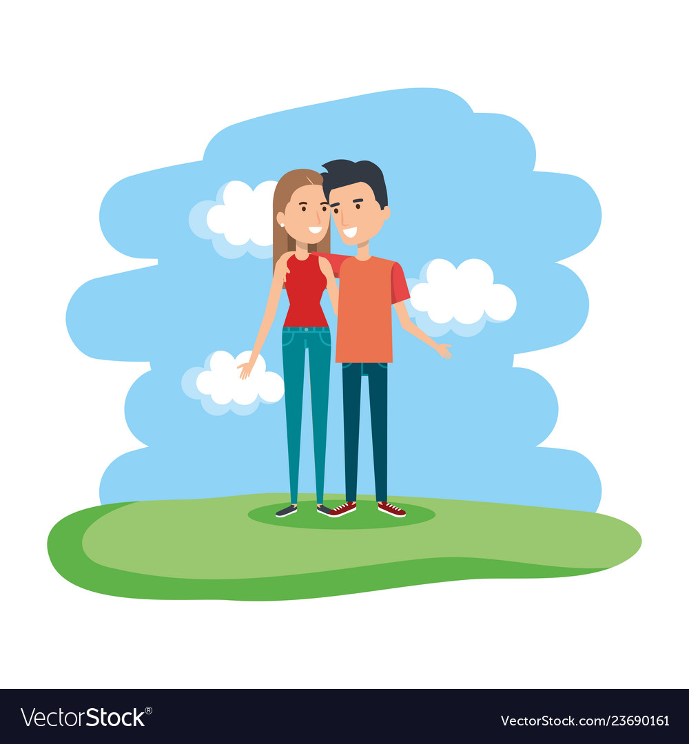 Couple in the landscape characters Royalty Free Vector Image