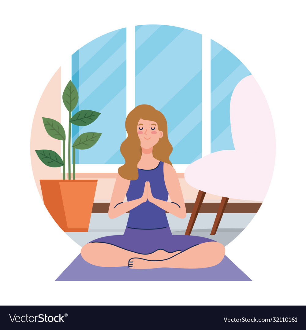 Stay home be safe woman meditating during Vector Image