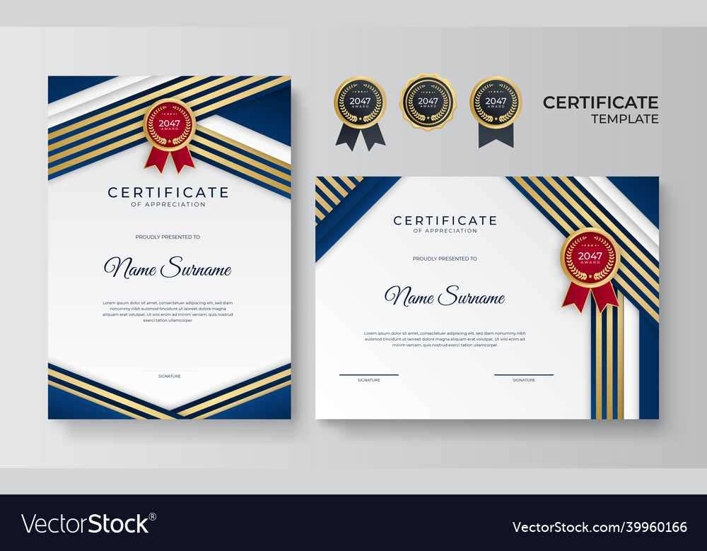 Elegant blue and gold diploma certificate template