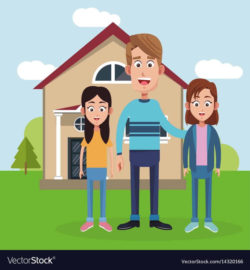 Father daughter friend near house Royalty Free Vector Image