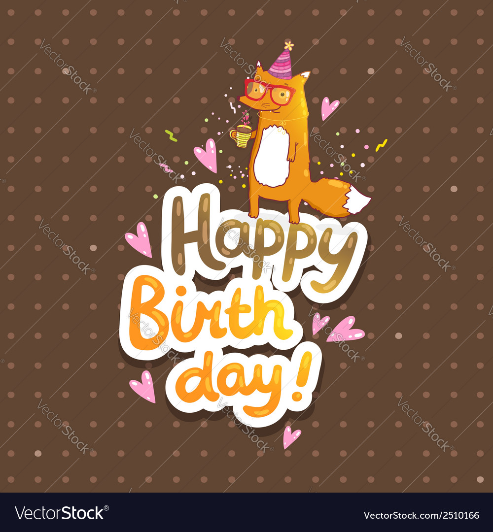 Happy birthday card with hipster fox