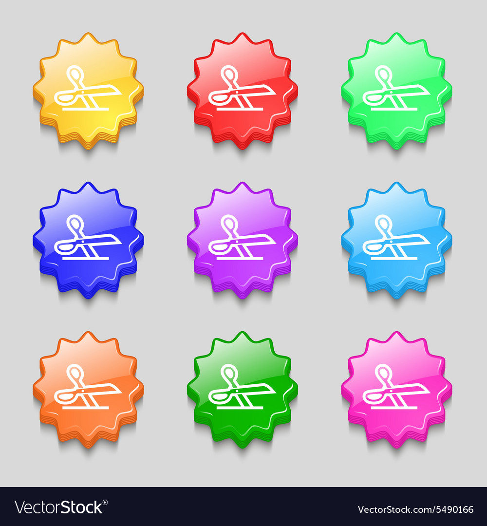 Scissors icon sign symbol on nine wavy colourful Vector Image