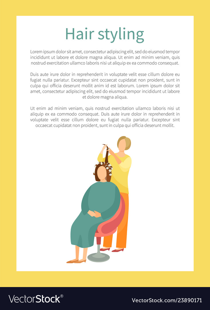 Hair Styling Poster Woman Sitting And Hairdresser Vector Image
