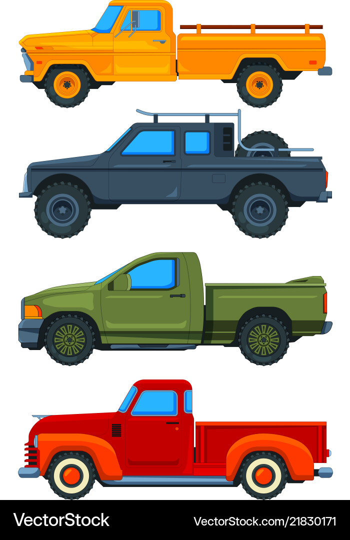 Pickup trucks various Royalty Free Vector Image