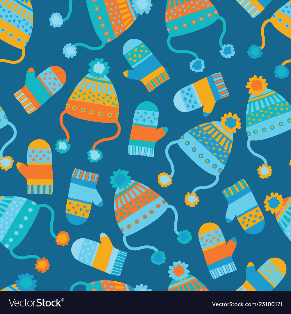 Seamless background with hats and mittens Vector Image