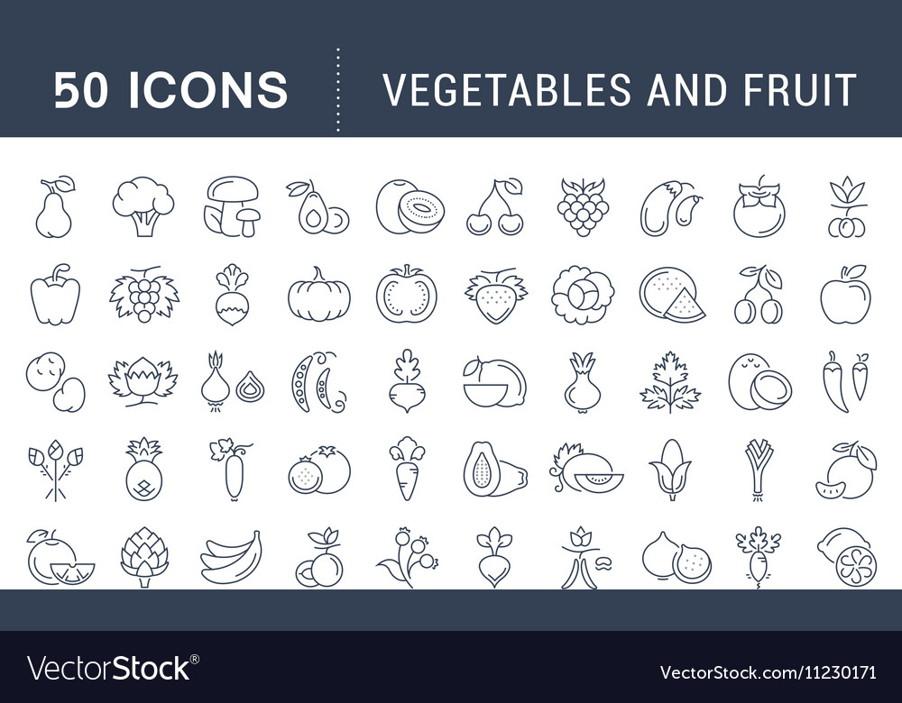 Set flat line icons vegetables and fruit
