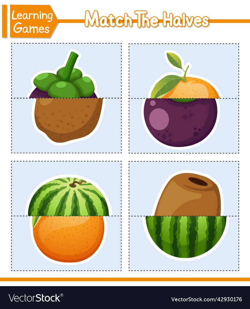 Match the halves of fruits matching game Vector Image