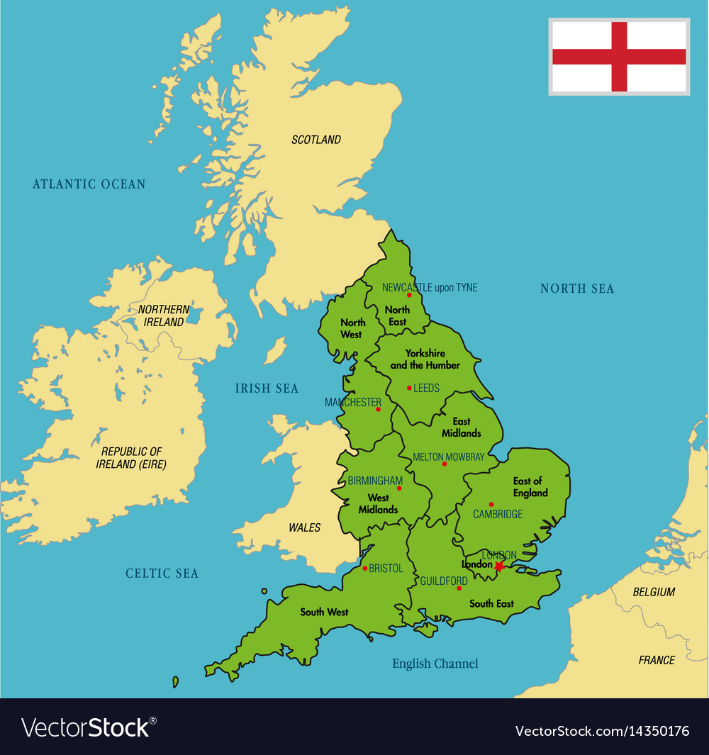 Political Map England With Regions Royalty Free Vector Image   Political Map England With Regions Vector 14350176 