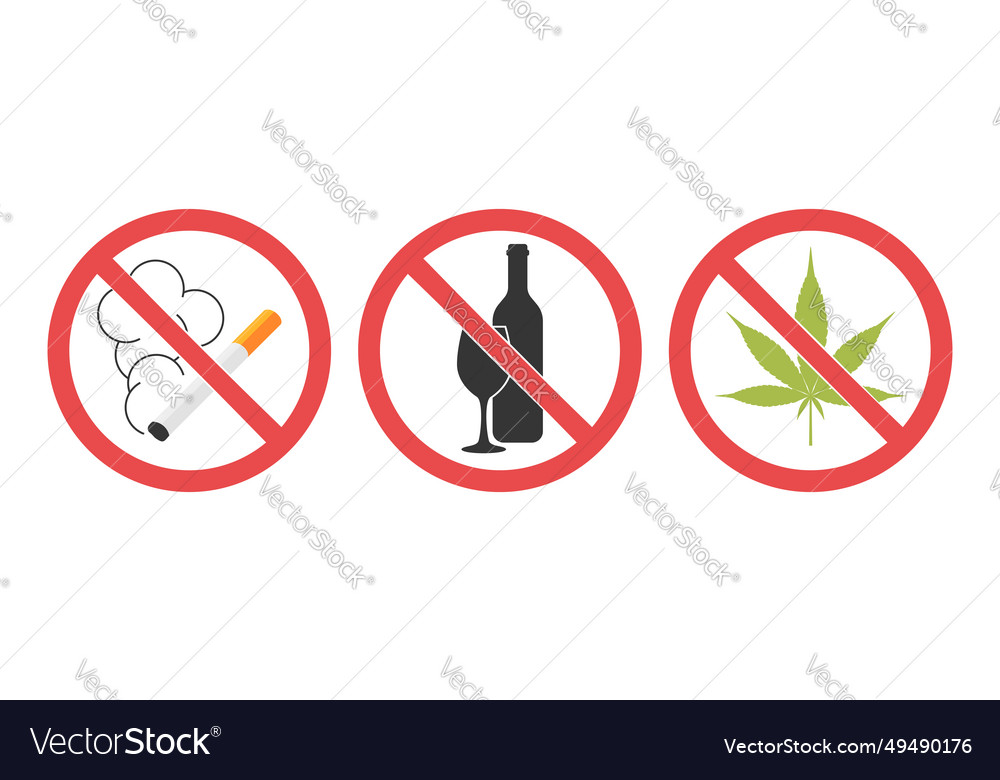 Prohibition smoking and drinking signs Royalty Free Vector