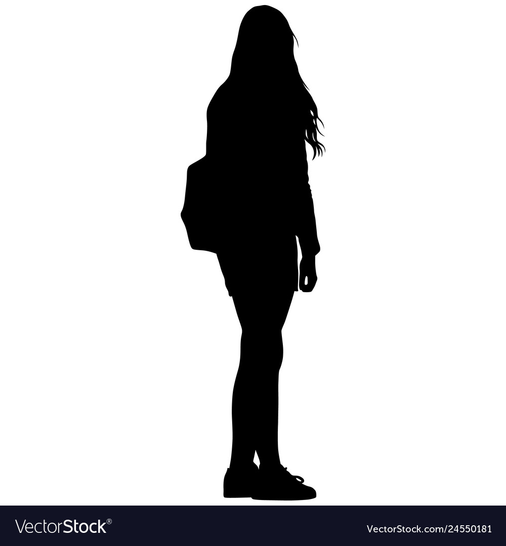 Girl With Backpack Long Hair In Sneakers Vector Image