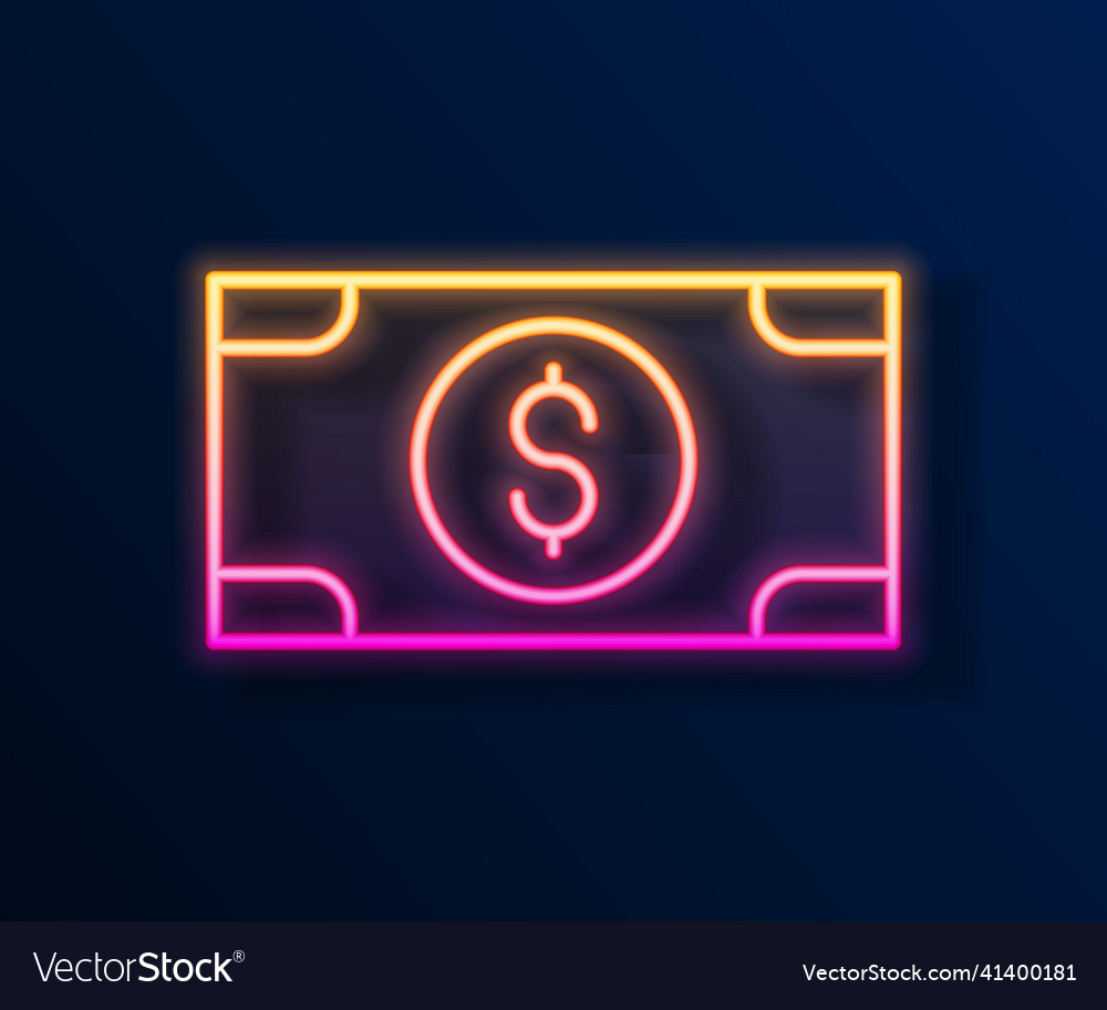 Glowing neon line stacks paper money cash icon Vector Image