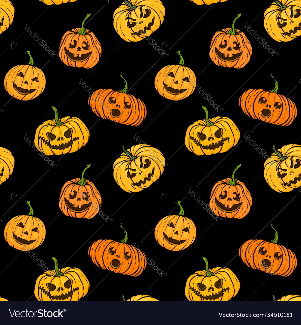 Halloween pumpkin seamless pattern orange Vector Image