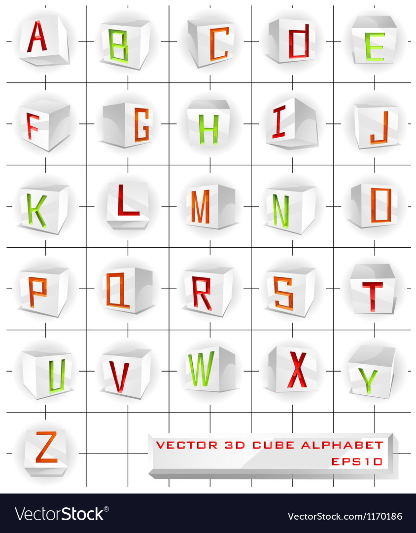 3d cube alphabet Royalty Free Vector Image VectorStock