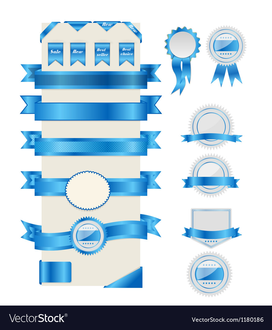 Blue ribbons and labels Royalty Free Vector Image