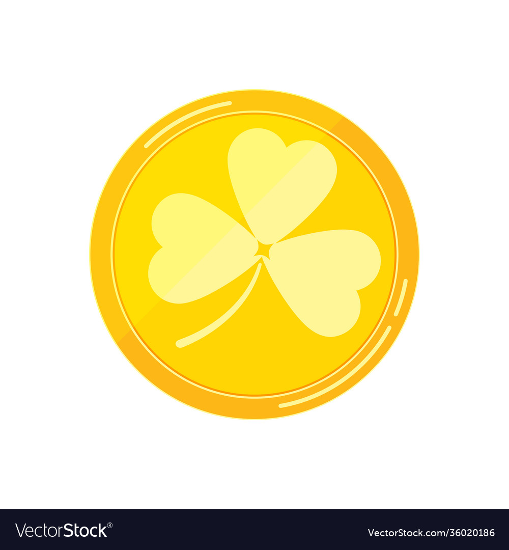 Golden coin with clover shamrock flat icon Vector Image