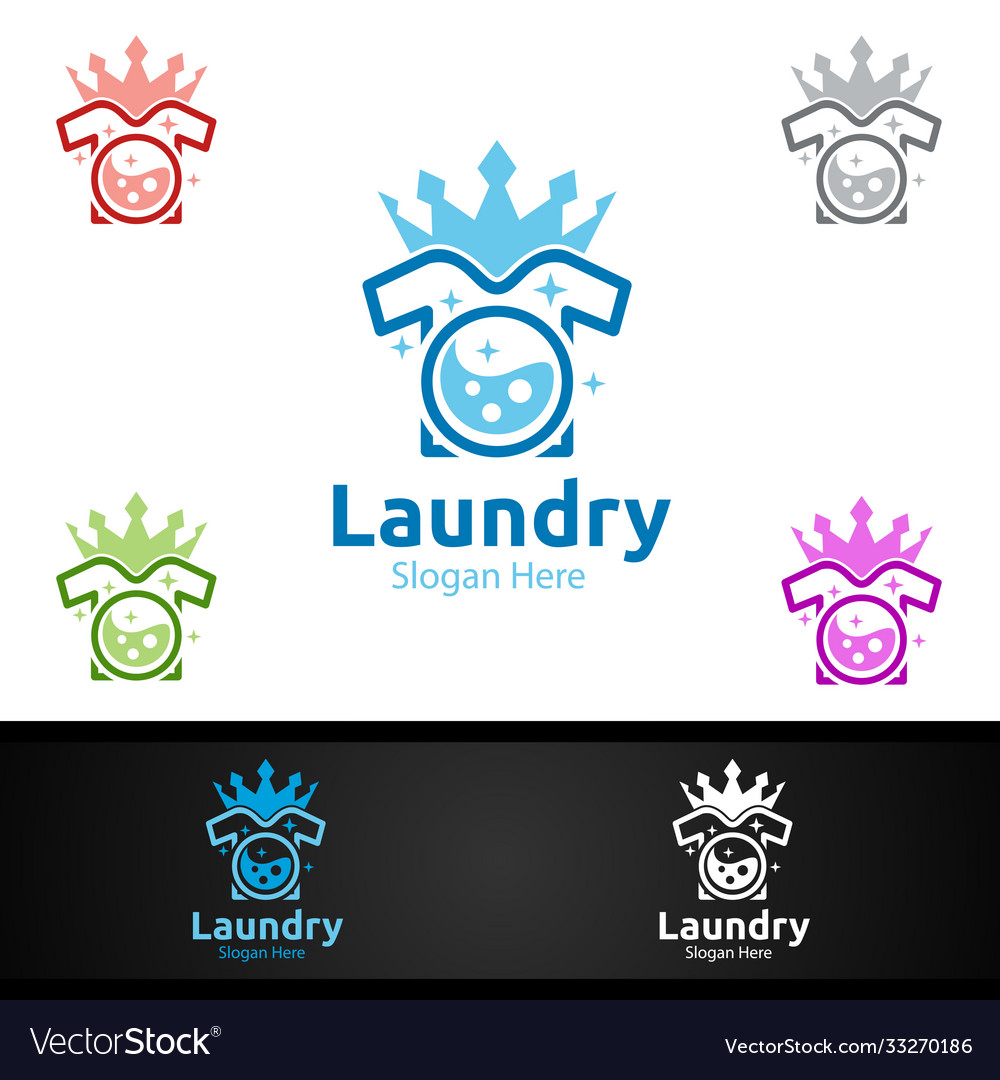 King laundry dry cleaners logo with clothes water Vector Image