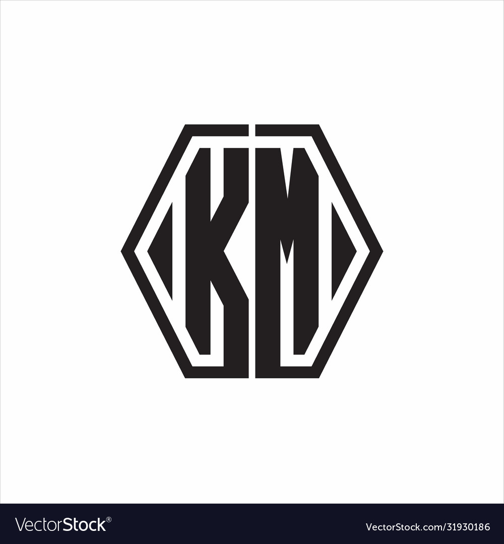 Km logo monogram with hexagon line rounded design Vector Image