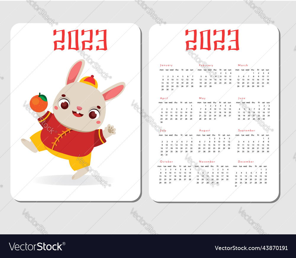 2023 year pocket calendar with rabbit chinese new Vector Image