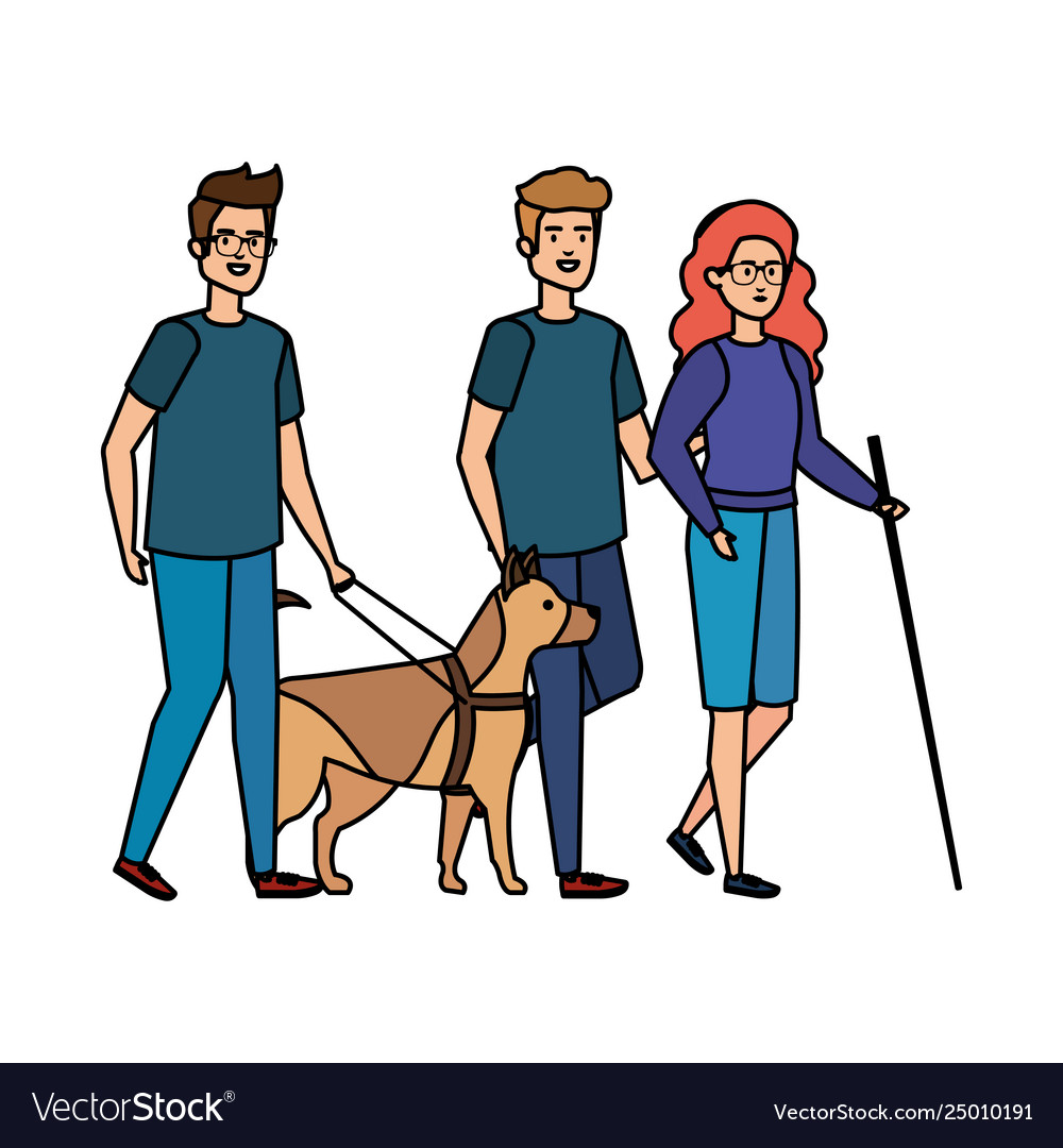 Blind woman with helper and guide dog Royalty Free Vector