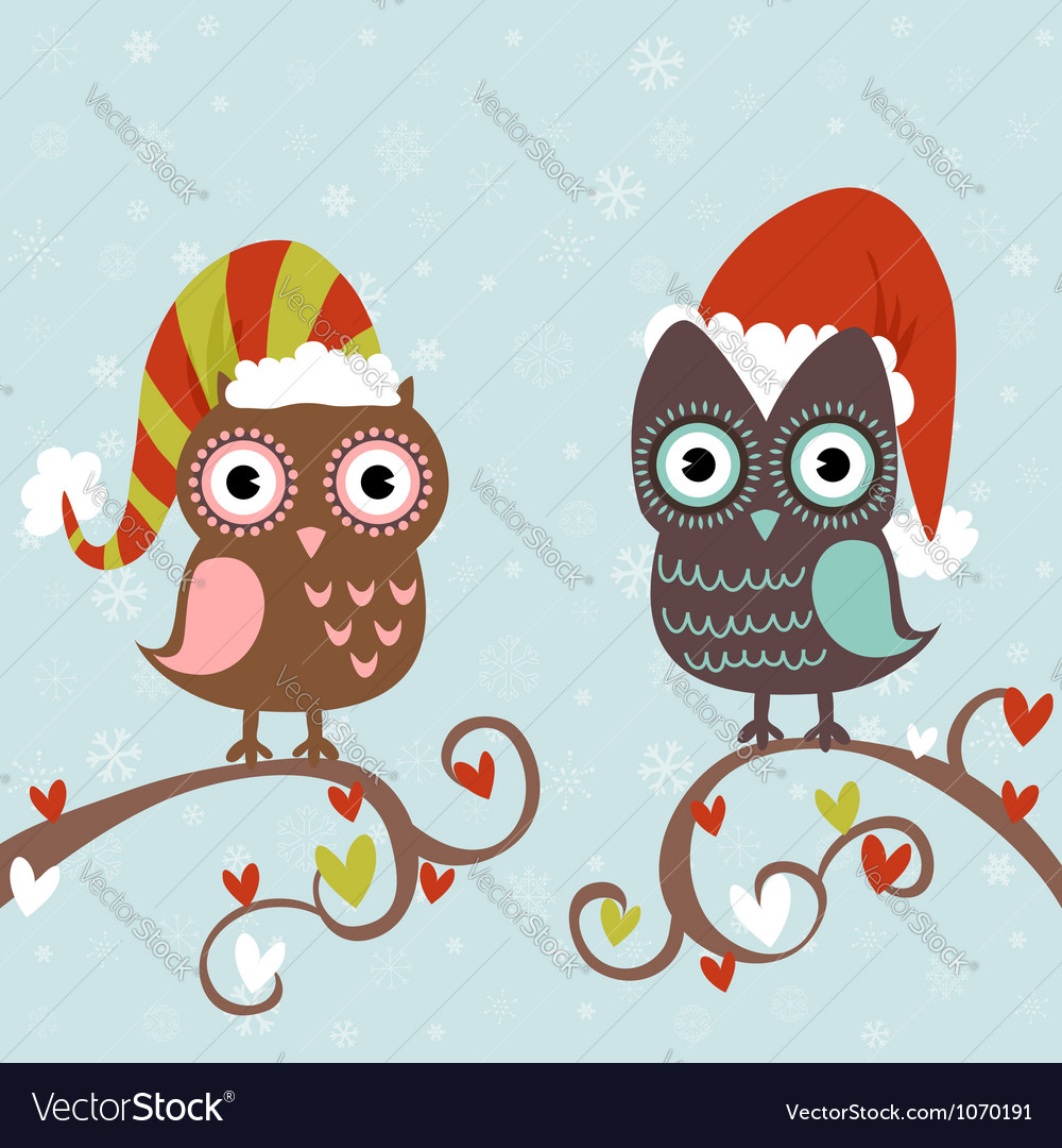 Download Cute winter Christmas card of owls Royalty Free Vector Image