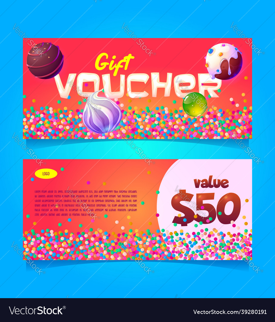 Gift voucher template with sweets and value Vector Image
