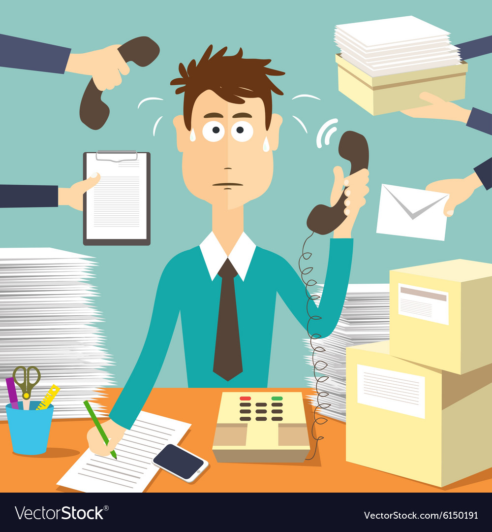 Man Secretary Hard Working Royalty Free Vector Image 