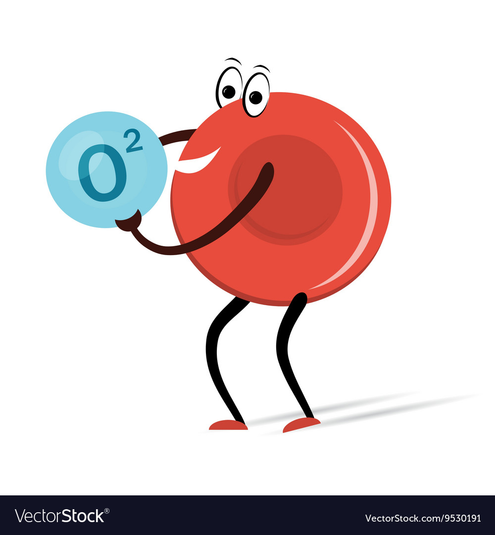 Red blood cell with oxygen cartoon Royalty Free Vector Image